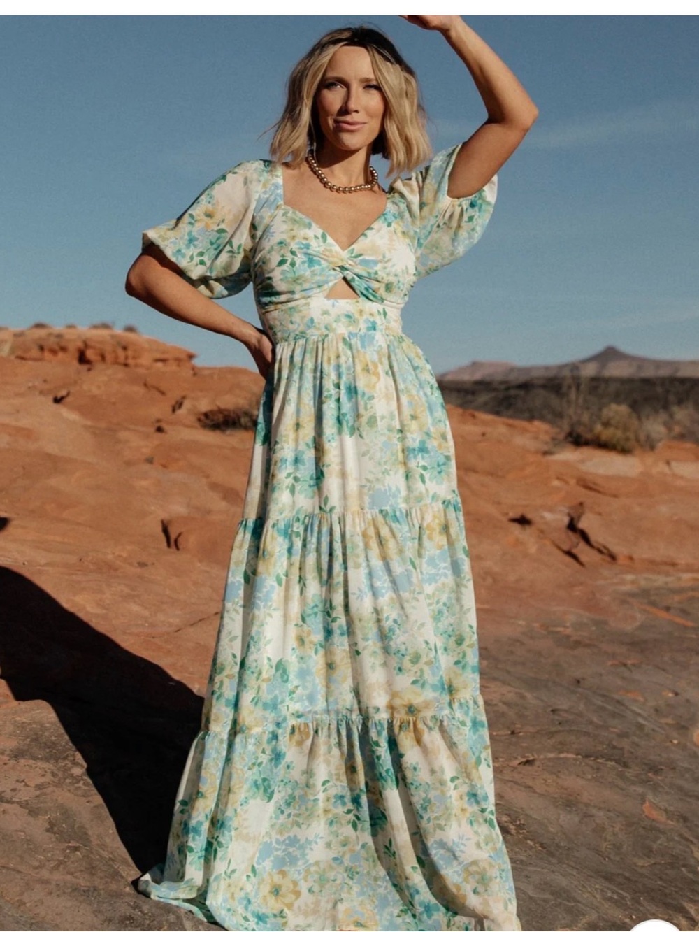 Baltic Born “Maya” Maxi Dress with Blue & Yellow Floral Print